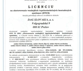 LICENCIA L 029/23/E-T NA ZHOTOVOVANIE VONKAJŠÍCH TEPELNOIZOLAČNÝCH KONTAKTNÝCH SYTÉMOV (ETICS)